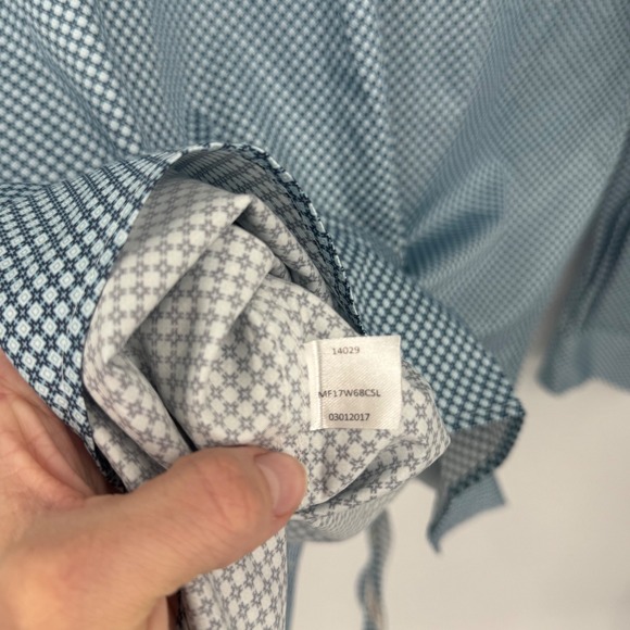 Peter Millar Crown Finish Geometric Dress Shirt Blue White Cotton Mens Large - Picture 10 of 10